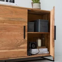 Ars manufacti Sideboard Woodson II - Akazie massiv / Metall - Akazie Hellbraun -Büromöbel Verkaufsgeschäft 1000339802 220311 082 DETAILS P000000001000339802