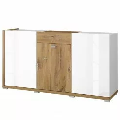 Loftscape Sideboard Lahntal - Hochglanz Weiß / Risseiche Dekor