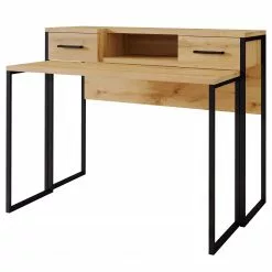 Red Living Schreibtisch Sonny - (Ausziehbar) Wotaneiche Dekor / Schwarz -Büromöbel Verkaufsgeschäft 1000341081 220322 050 DETAILS P000000001000341081