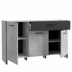 Loftscape Sideboard Sahil - Eiche Sorrento Grau Dekor / Schwarz -Büromöbel Verkaufsgeschäft 1000342503 220331 040 DETAILS P000000001000342503