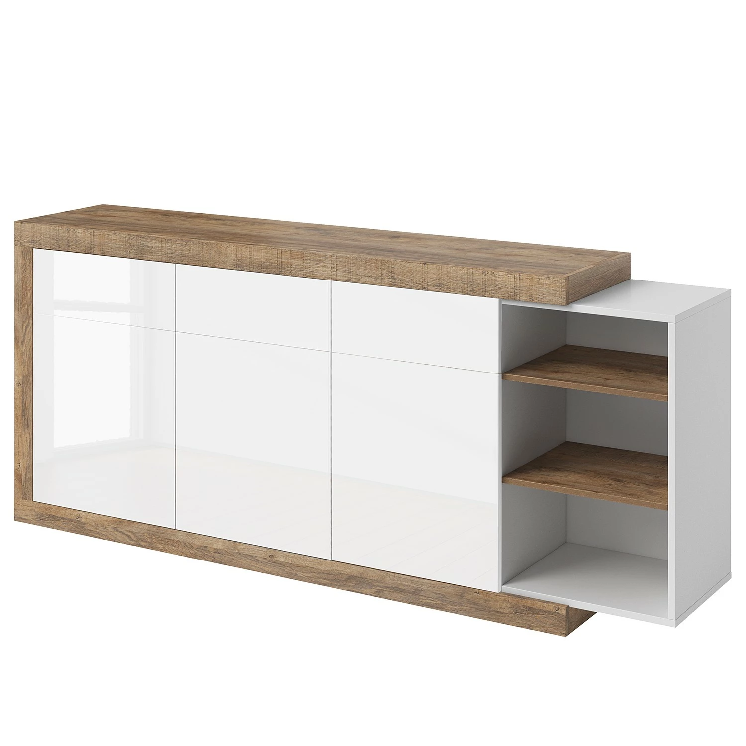 Loftscape Sideboard Shipley I - Hochglanz Weiß / Eiche Dekor 3 Loftscape Sideboard Shipley I - Hochglanz Weiß / Eiche Dekor