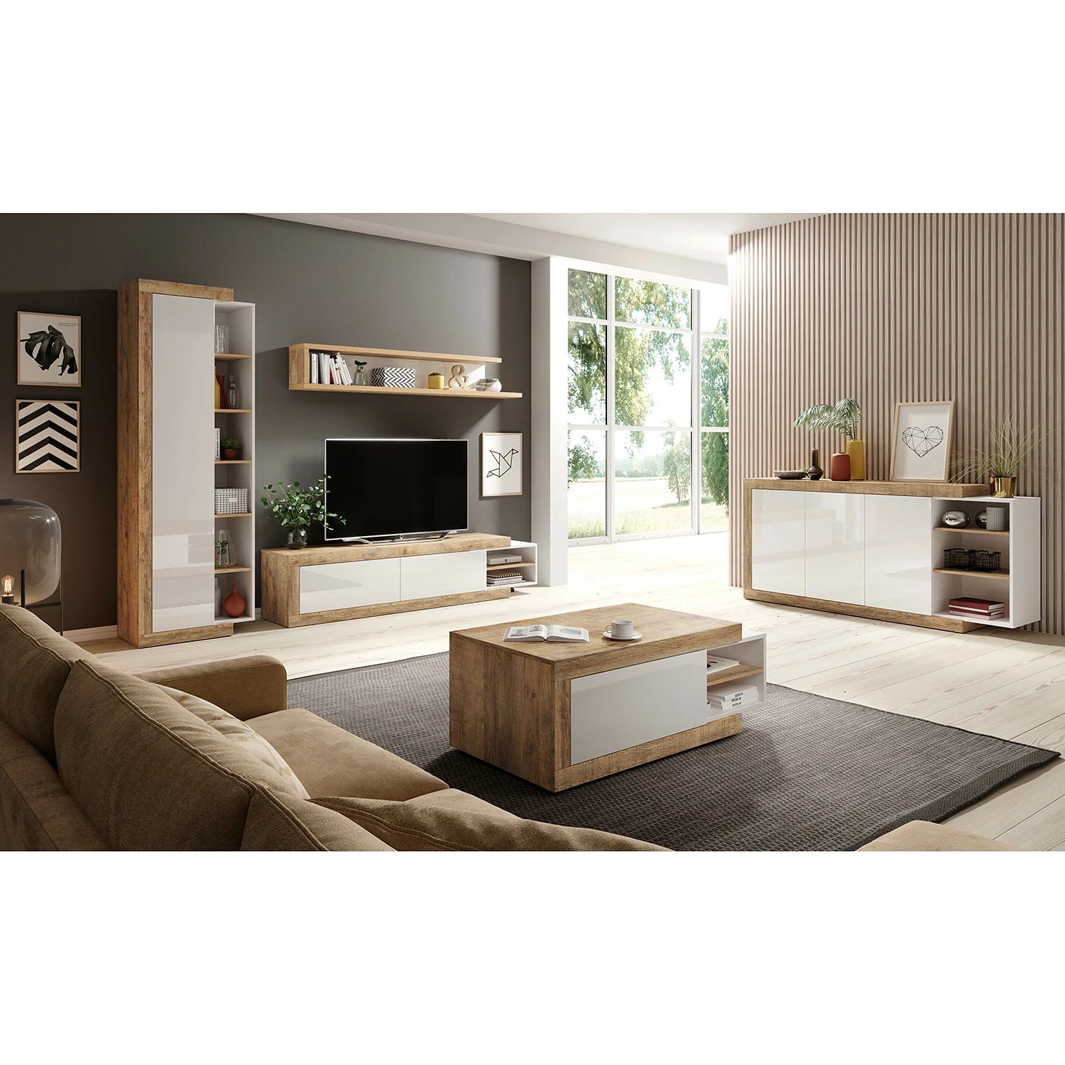 Loftscape Sideboard Shipley I - Hochglanz Weiß / Eiche Dekor 4 Loftscape Sideboard Shipley I - Hochglanz Weiß / Eiche Dekor – Bild 2