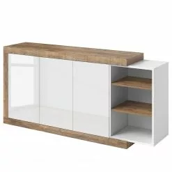 Loftscape Sideboard Shipley II - Hochglanz Weiß / Eiche Dekor - Breite: 180 cm