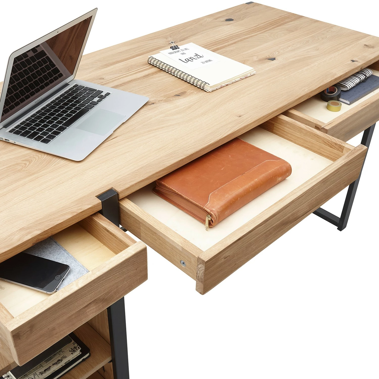 Ars manufacti Schreibtisch Robby - Eiche massiv / Metall - Eiche / Schwarz 6 Ars manufacti Schreibtisch Robby - Eiche massiv / Metall - Eiche / Schwarz – Bild 4