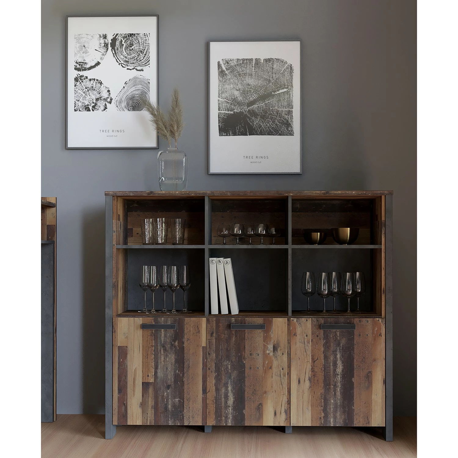 Fredriks Büroregal Clifford - Altholz Dekor / Dunkelgrau 4 Fredriks Büroregal Clifford - Altholz Dekor / Dunkelgrau – Bild 2