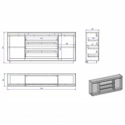 Loftscape Sideboard Accra - Weiß / Anthrazit -Büromöbel Verkaufsgeschäft 1000348827 220506 500 SKETCH DETAILS P000000001000348827 sketch