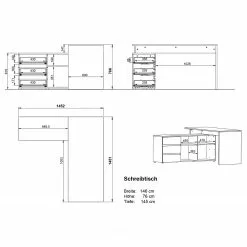 Germania Büroset GW-Lissabon V (2-teilig) - Eiche Navarra Dekor / Graphit -Büromöbel Verkaufsgeschäft 1000353375 220520 500 SKETCH DETAILS P000000001000353375 sketch