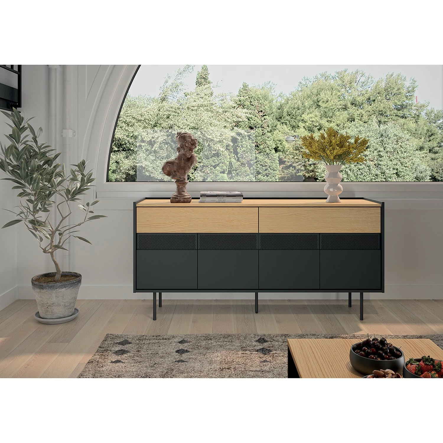 Temahome Sideboard Radio - Echtholzfurnier - Schwarz / Eiche 4 Temahome Sideboard Radio - Echtholzfurnier - Schwarz / Eiche – Bild 2