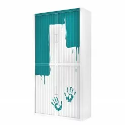 EasyOffice by Paperflow Aktenschrank easyOffice Stickers I - Weiß / Petrol - Höhe: 204 cm