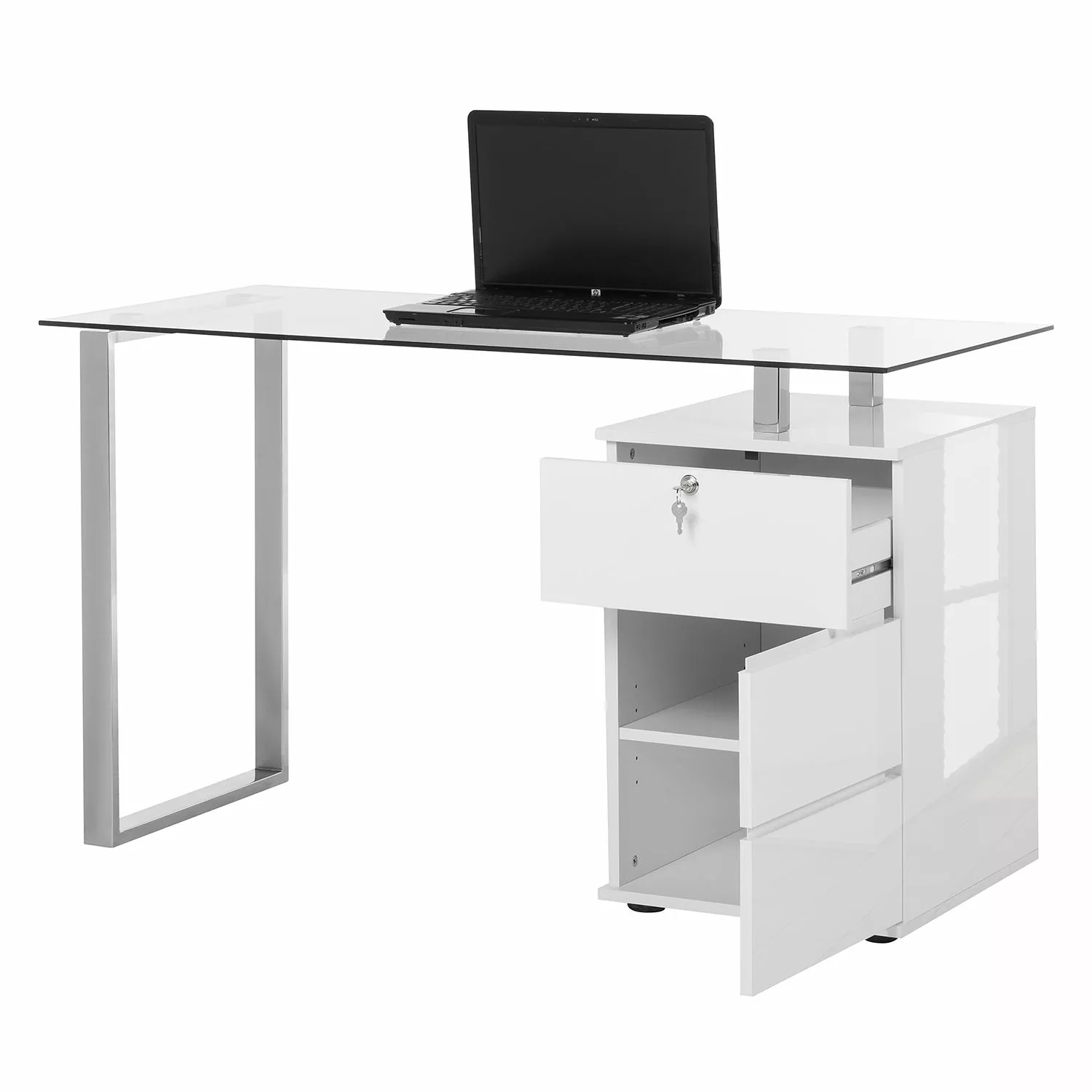 Maja Möbel Computertisch Sima - Hochglanz Weiß / Chrom 5 Maja Möbel Computertisch Sima - Hochglanz Weiß / Chrom – Bild 3