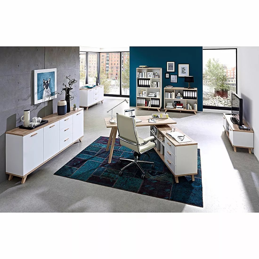 Germania Eckschreibtisch Neston - Matt Weiß / Eiche Sanremo Dekor 6 Germania Eckschreibtisch Neston - Matt Weiß / Eiche Sanremo Dekor – Bild 4