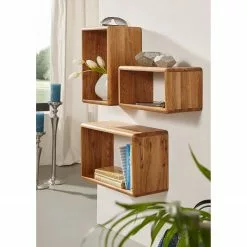 Ars Natura Wandregal Anamur (3er-Set) - Eiche -Büromöbel Verkaufsgeschäft regal anamur wildeiche massiv 4213804