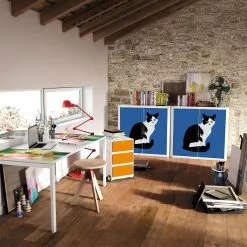 EasyOffice by Paperflow Rollladenschrank easyOffice Pop Art Cat - Weiß / Blau -Büromöbel Verkaufsgeschäft rollladenschrank easyoffice pop art cat weiss blau 3512953
