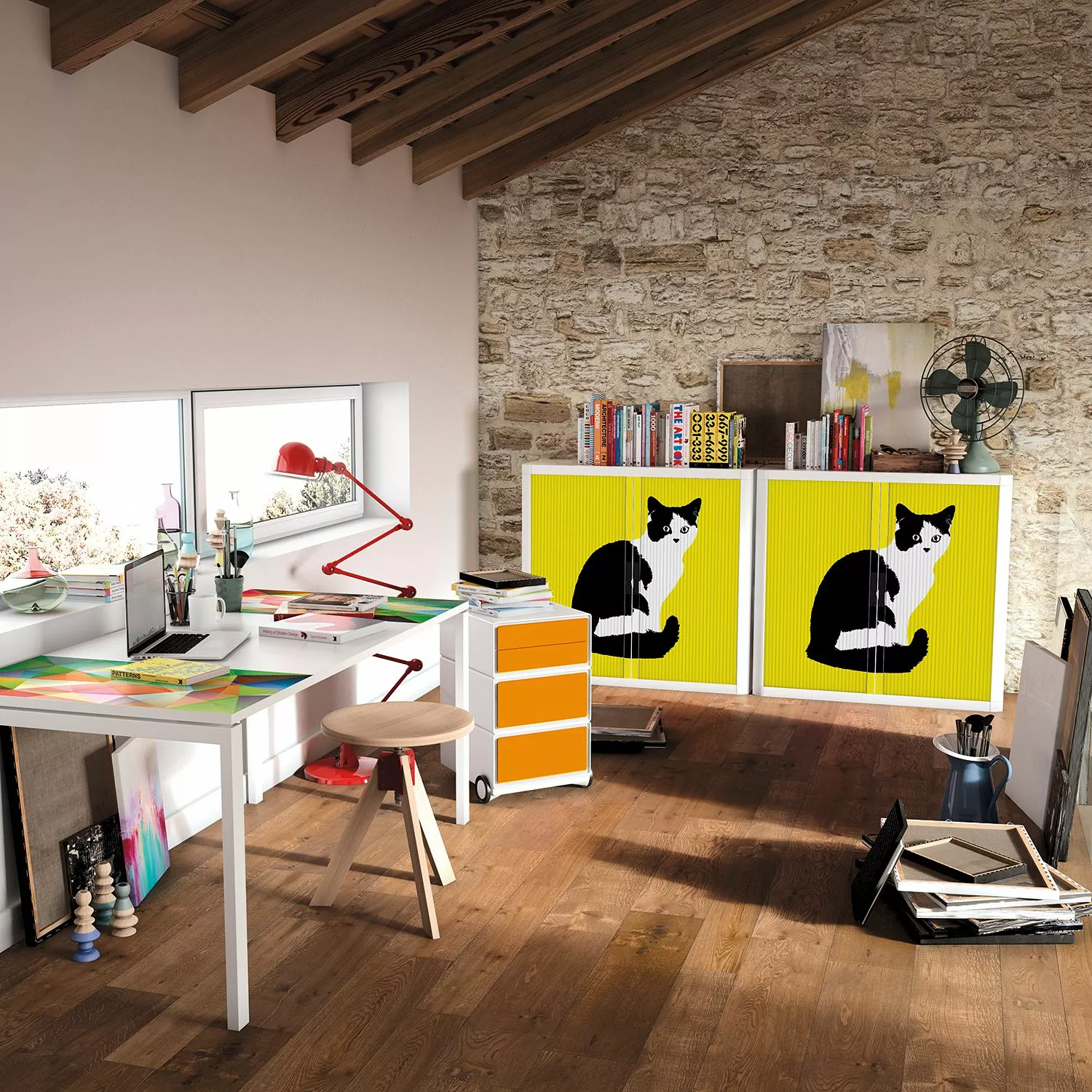 EasyOffice by Paperflow Rollladenschrank easyOffice Pop Art Cat - Weiß / Gelb 4 EasyOffice by Paperflow Rollladenschrank easyOffice Pop Art Cat - Weiß / Gelb – Bild 2