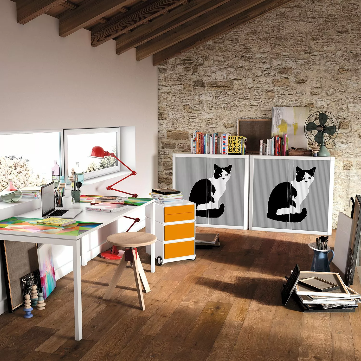 EasyOffice by Paperflow Rollladenschrank easyOffice Pop Art Cat - Weiß / Grau 4 EasyOffice by Paperflow Rollladenschrank easyOffice Pop Art Cat - Weiß / Grau – Bild 2