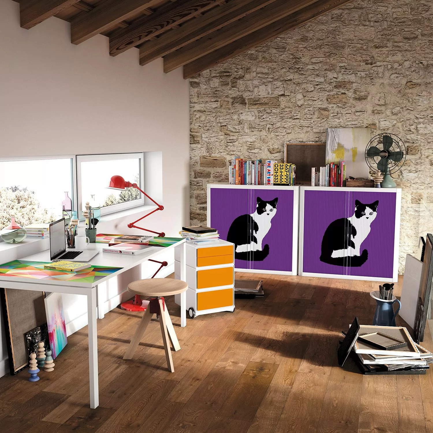 EasyOffice by Paperflow Rollladenschrank easyOffice Pop Art Cat - Weiß / Lila 4 EasyOffice by Paperflow Rollladenschrank easyOffice Pop Art Cat - Weiß / Lila – Bild 2