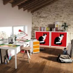 EasyOffice by Paperflow Rollladenschrank easyOffice Pop Art Cat - Weiß / Rot -Büromöbel Verkaufsgeschäft rollladenschrank easyoffice pop art cat weiss rot 3512965