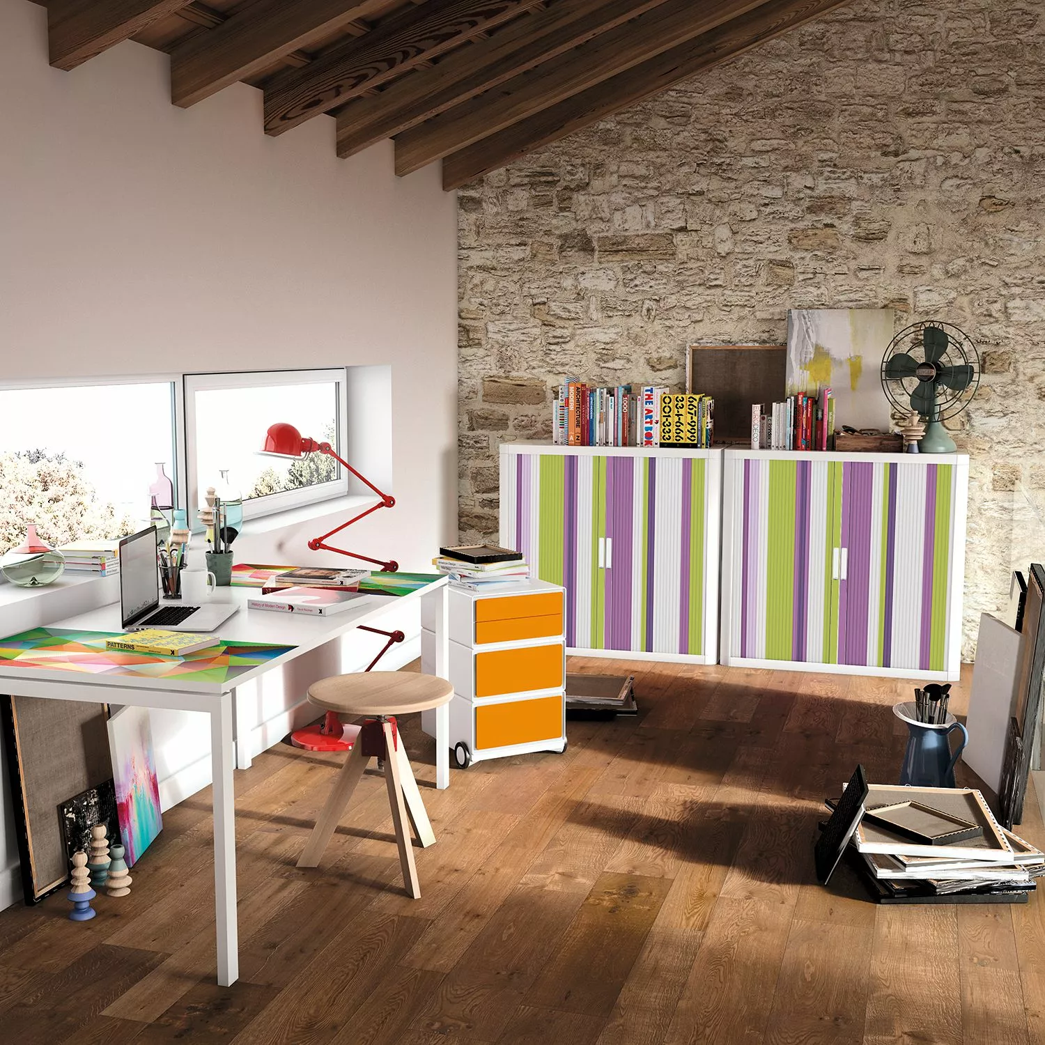 EasyOffice by Paperflow Rollladenschrank easyOffice Rayures - Lila / Weiß - Höhe: 104 cm 4 EasyOffice by Paperflow Rollladenschrank easyOffice Rayures - Lila / Weiß - Höhe: 104 cm – Bild 2