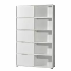 Schiebetürenregal Mingle I - Weiß / Eiche Sonoma Dekor -Büromöbel Verkaufsgeschäft schiebetuerenregal mingle i weiss eiche sonoma dekor 5029092