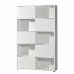 Schiebetürenregal Mingle I - Weiß / Eiche Sonoma Dekor -Büromöbel Verkaufsgeschäft schiebetuerenregal mingle i weiss eiche sonoma dekor 5029104