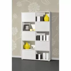 Schiebetürenregal Mingle I - Weiß / Eiche Sonoma Dekor -Büromöbel Verkaufsgeschäft schiebetuerenregal mingle i weiss eiche sonoma dekor 5029128