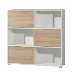 Germania Schiebetürenregal Mingle II - Weiß/Eiche Sonoma Dekor -Büromöbel Verkaufsgeschäft schiebetuerenregal mingle ii weiss eiche sonoma dekor 5029176