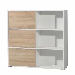 Germania Schiebetürenregal Mingle II - Weiß/Eiche Sonoma Dekor -Büromöbel Verkaufsgeschäft schiebetuerenregal mingle ii weiss eiche sonoma dekor 5029180