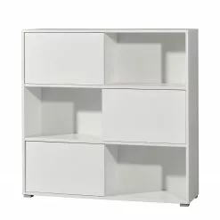 Germania Schiebetürenregal Mingle II - Weiß/Eiche Sonoma Dekor -Büromöbel Verkaufsgeschäft schiebetuerenregal mingle ii weiss eiche sonoma dekor 5029184