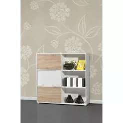 Germania Schiebetürenregal Mingle II - Weiß/Eiche Sonoma Dekor -Büromöbel Verkaufsgeschäft schiebetuerenregal mingle ii weiss eiche sonoma dekor 5029200