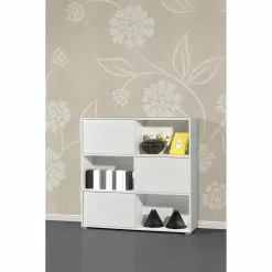 Germania Schiebetürenregal Mingle II - Weiß/Eiche Sonoma Dekor -Büromöbel Verkaufsgeschäft schiebetuerenregal mingle ii weiss eiche sonoma dekor 5029208