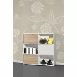 Germania Schiebetürenregal Mingle II - Weiß/Eiche Sonoma Dekor -Büromöbel Verkaufsgeschäft schiebetuerenregal mingle ii weiss eiche sonoma dekor 5029212