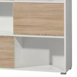 Germania Schiebetürenregal Mingle II - Weiß/Eiche Sonoma Dekor -Büromöbel Verkaufsgeschäft schiebetuerenregal mingle ii weiss eiche sonoma dekor 5029244