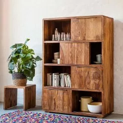 Ars Natura Schiebetürenregal Trangle - Sheesham massiv -Büromöbel Verkaufsgeschäft schiebetuerenregal trangle sheesham massiv 676042