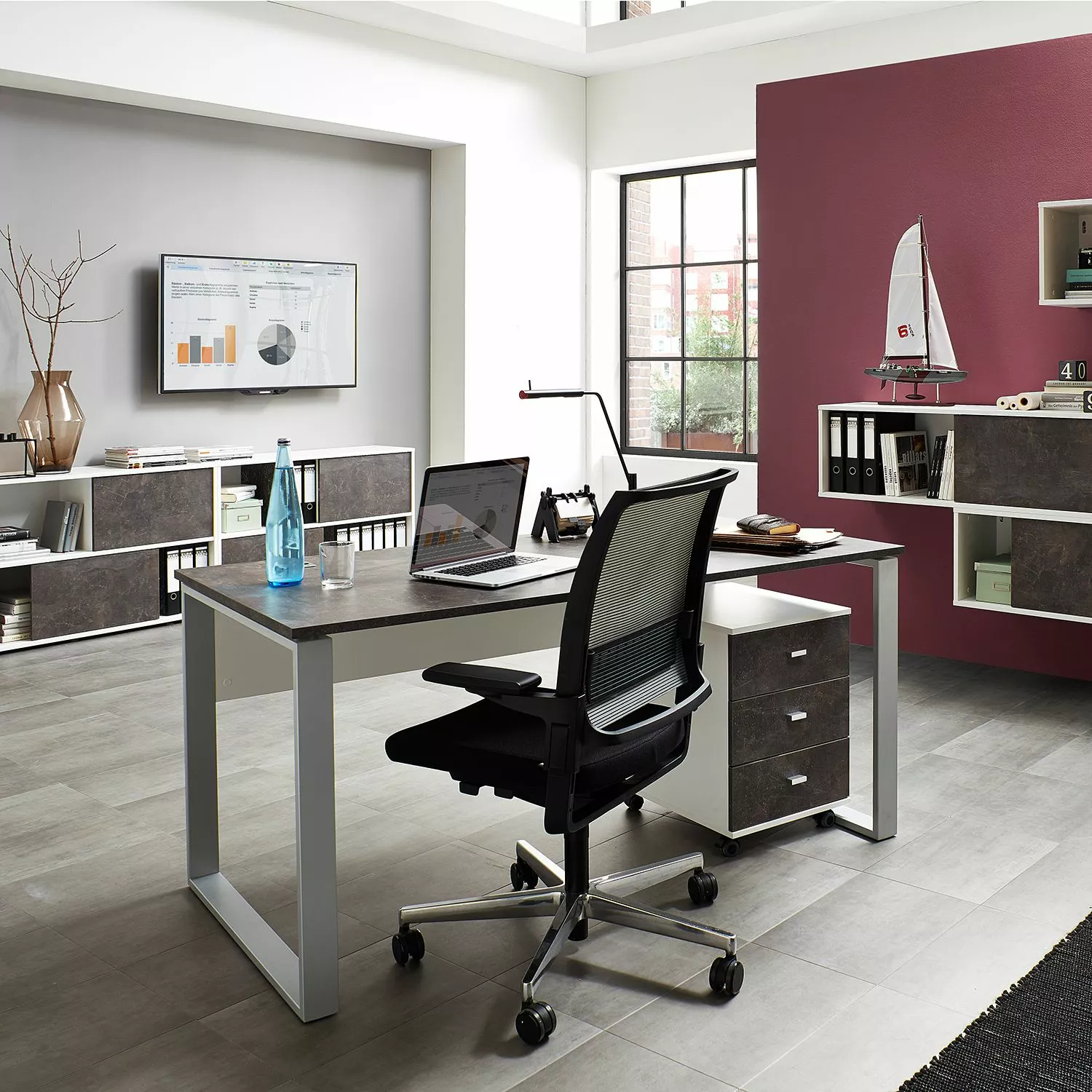 Germania Schreibtisch Altino I - Basalt / Silber 4 Germania Schreibtisch Altino I - Basalt / Silber – Bild 2