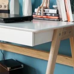 Mørteens Schreibtisch Branno - Eiche teilmassiv - Weiß / Eiche -Büromöbel Verkaufsgeschäft schreibtisch branno eiche teilmassiv weiss eiche 4853428