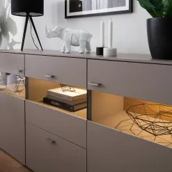 GWINNER Sideboard Anzio - Matt Fango / Balkeneiche - Mit Beleuchtung -Büromöbel Verkaufsgeschäft sideboard anzio mit beleuchtung matt fango balkeneiche 4626252