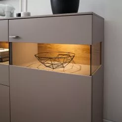 GWINNER Sideboard Anzio - Matt Fango / Balkeneiche - Mit Beleuchtung -Büromöbel Verkaufsgeschäft sideboard anzio mit beleuchtung matt fango balkeneiche 4626256