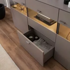 GWINNER Sideboard Anzio - Matt Fango / Balkeneiche - Mit Beleuchtung -Büromöbel Verkaufsgeschäft sideboard anzio mit beleuchtung matt fango balkeneiche 4626264