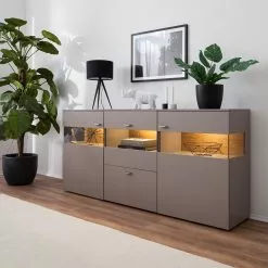 GWINNER Sideboard Anzio - Matt Fango / Balkeneiche - Mit Beleuchtung -Büromöbel Verkaufsgeschäft sideboard anzio mit beleuchtung matt fango balkeneiche 4626268