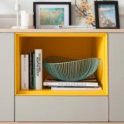 Studio Copenhagen Sideboard Caspito - Hellgrau / Eiche -Büromöbel Verkaufsgeschäft sideboard caspito hellgrau eiche 4373652