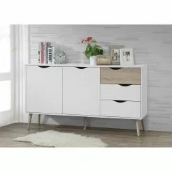 Mørteens Sideboard Sunndal - Gummibaum teilmassiv - Weiß / Eiche Hell -Büromöbel Verkaufsgeschäft sideboard sunndal gummibaum teilmassiv weiss eiche dekor 4753664