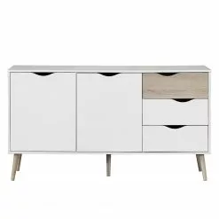 Mørteens Sideboard Sunndal - Gummibaum teilmassiv - Weiß / Eiche Hell -Büromöbel Verkaufsgeschäft sideboard sunndal gummibaum teilmassiv weiss eiche dekor 4753668