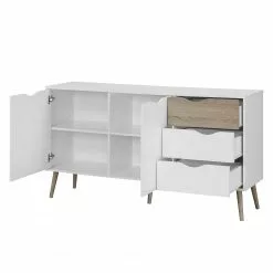 Mørteens Sideboard Sunndal - Gummibaum teilmassiv - Weiß / Eiche Hell -Büromöbel Verkaufsgeschäft sideboard sunndal gummibaum teilmassiv weiss eiche dekor 4753672